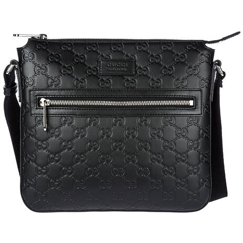 gucci black messenger bag leather|Gucci signature leather Messenger bag.